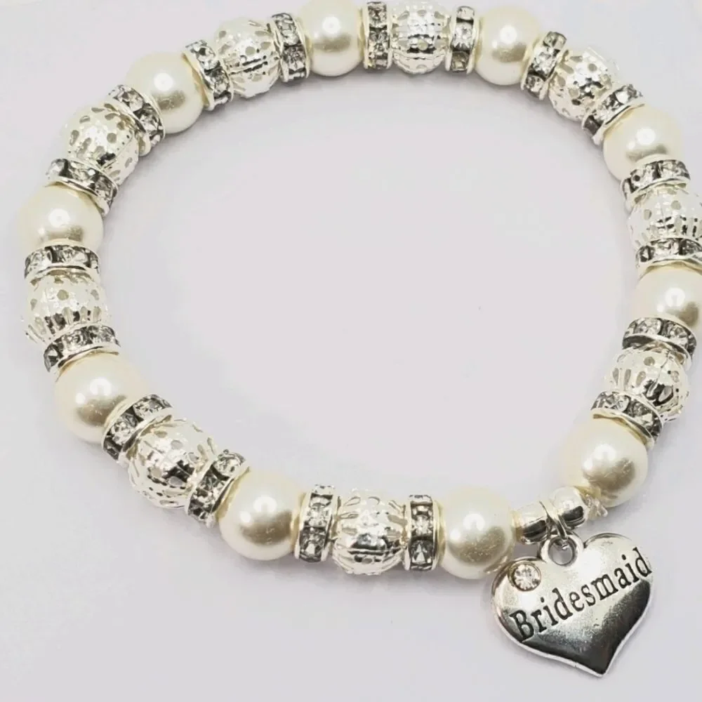 Bridesmaid Hand Craft Glass Pearl Strech Bracelets
